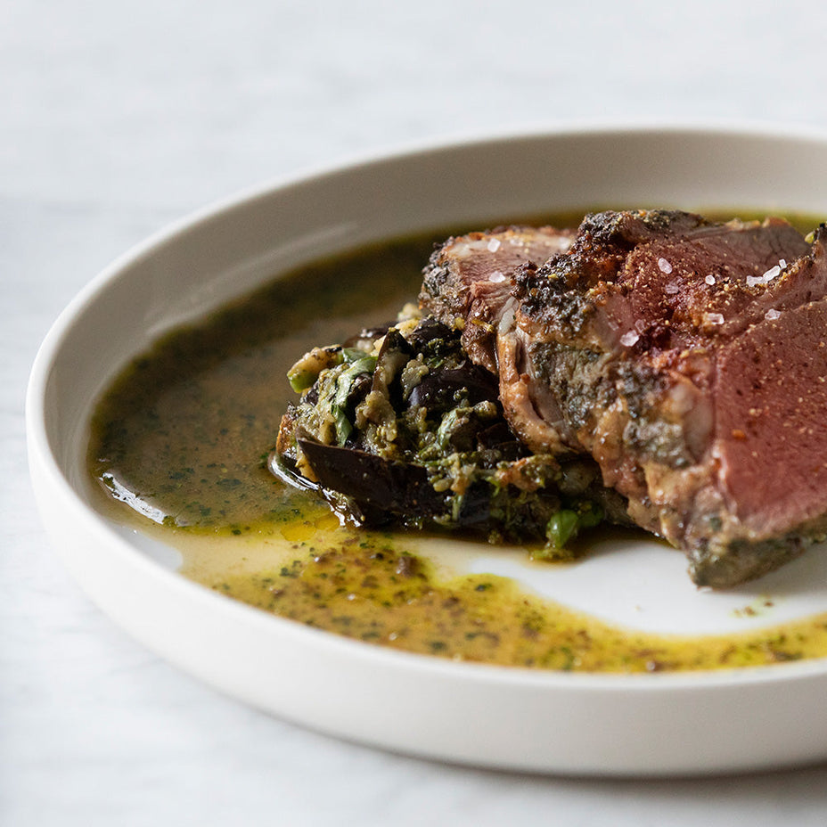 Gigot d'agneau aux aubergines