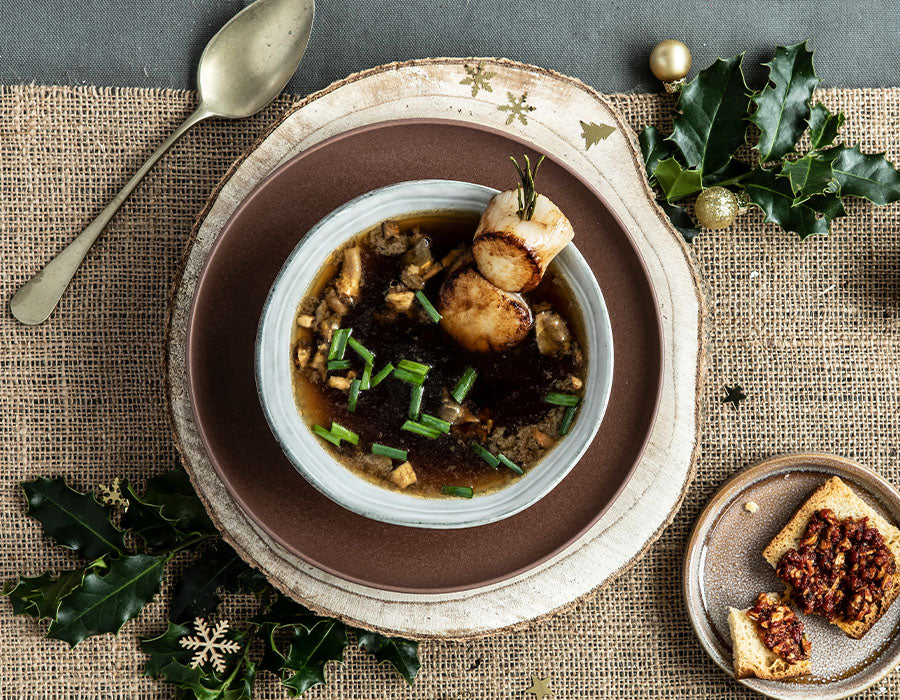 Soupe de champignons aux pétoncles