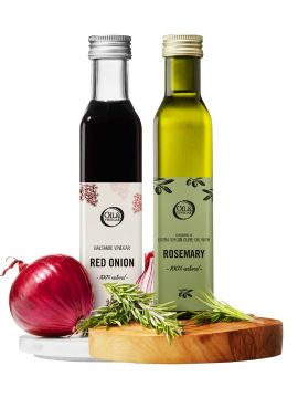 Extra vierge olijfolie met rozemarijn & Rode ui balsamico azijn 